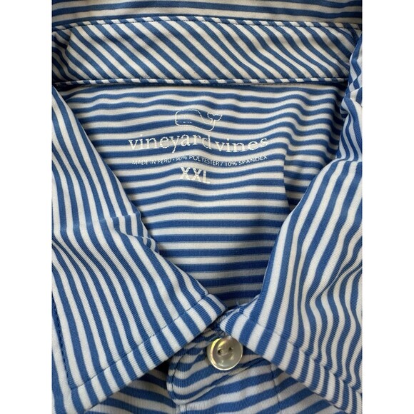 Vineyard Vines Men’s Polo Shirt XXL Blue White Stripe Performance Stretch Whale - Picture 12 of 15